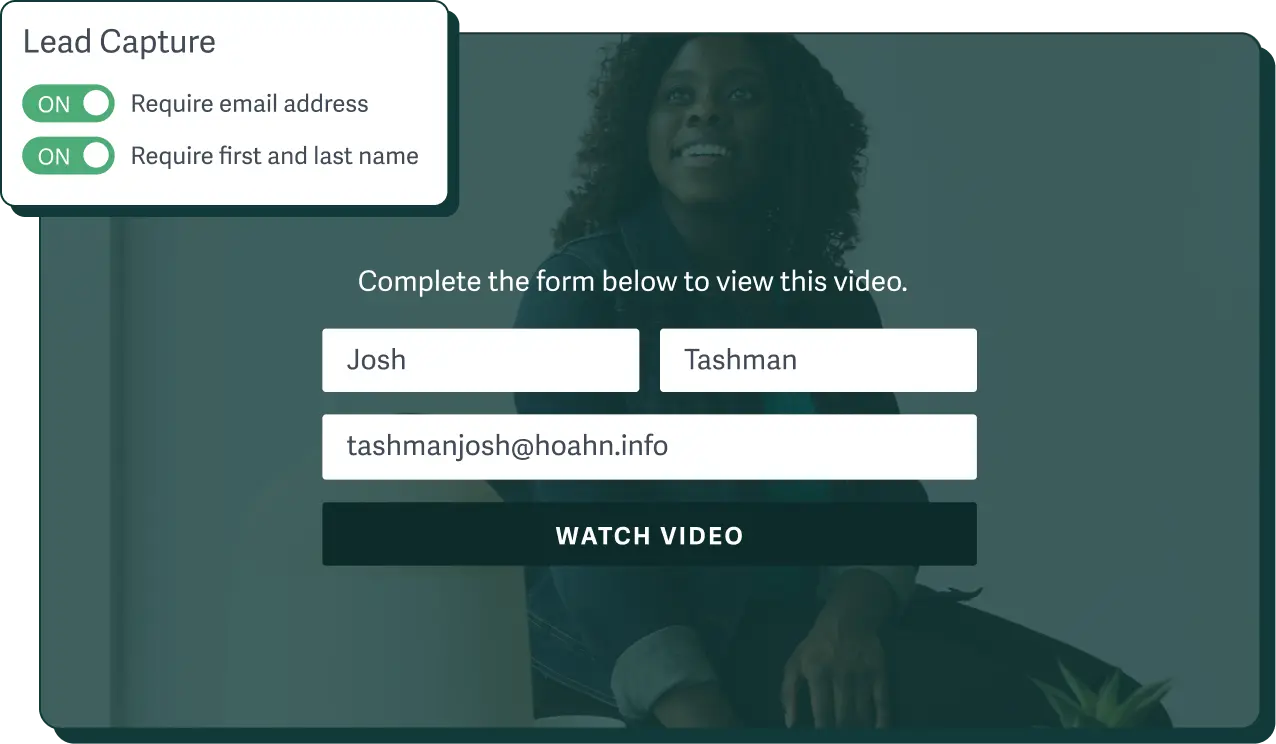 SproutVideo lead capture form requiring a name and email address before the video plays