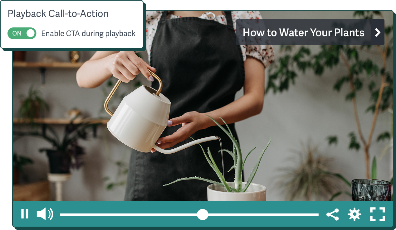 Reach viewers at the exact right moment with playback calls-to-action in the SproutVideo player An example of an in-player call to action in the SproutVideo player