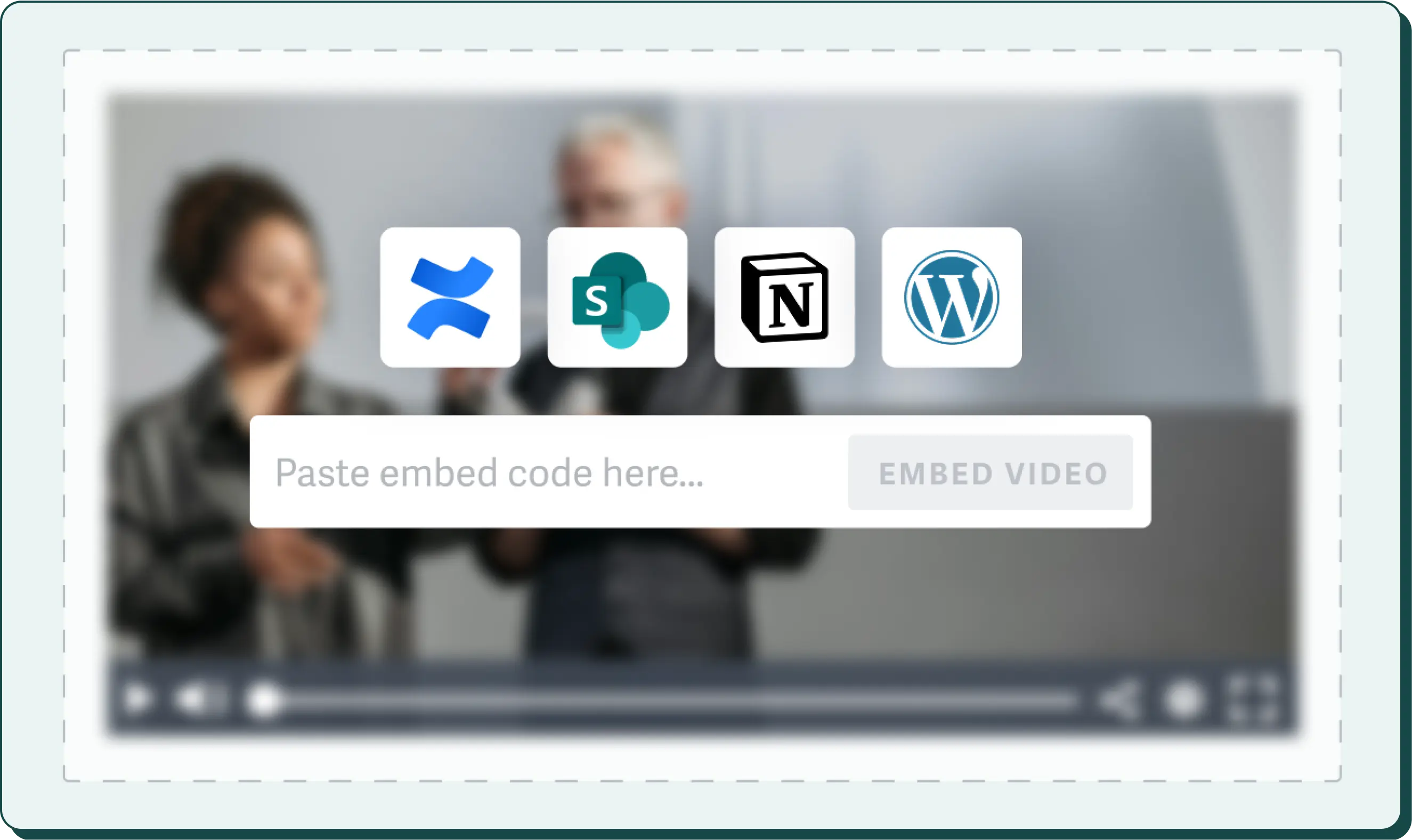 Image of a stylized example of secure video embeds into external platforms like Wordpress, Notion, etc.