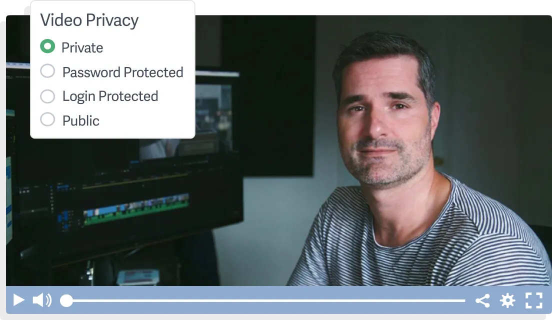 Image of the SproutVideo player and some video privacy options on the SproutVideo platform