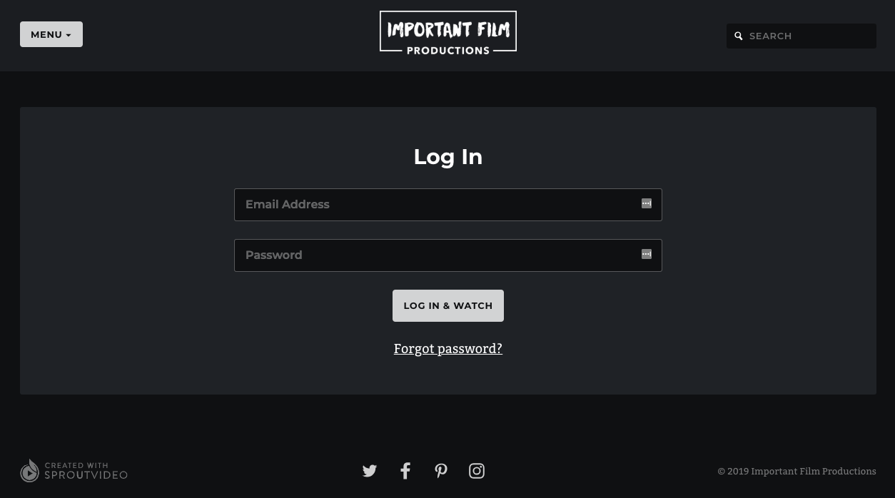 login protection and video websites hosted by SproutVideo
