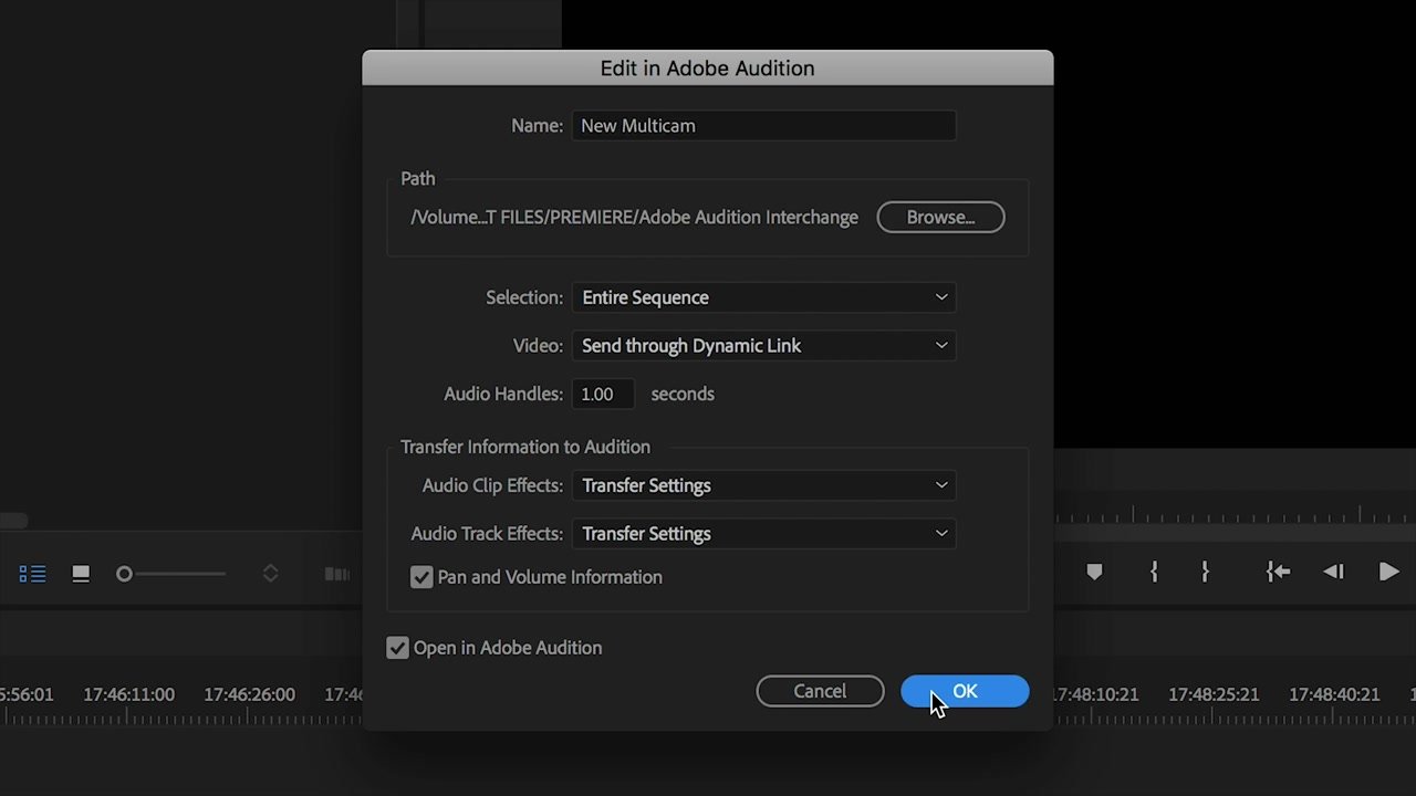 Edit clip in adobe audition greyed out