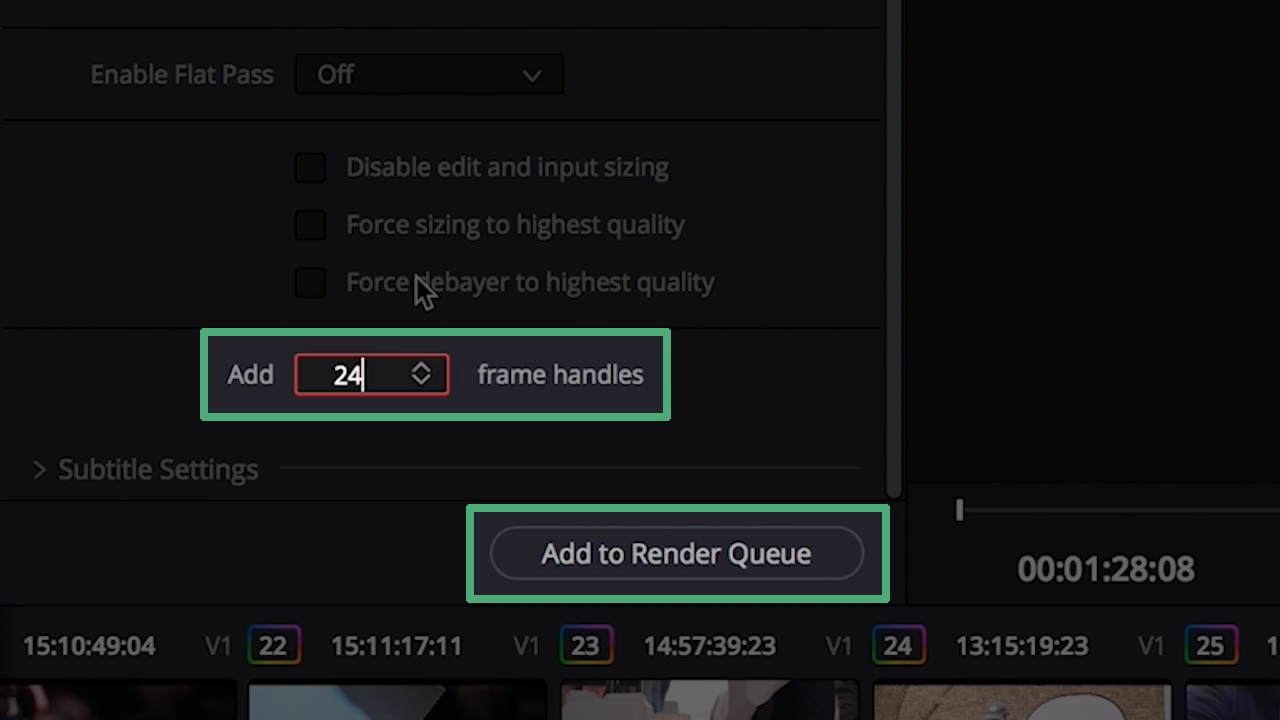 Add Frame Handles and Add to Render Queue
