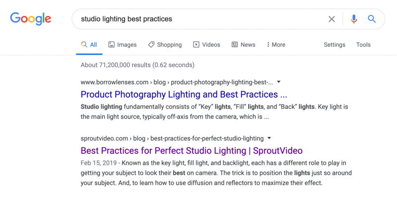 Search results example for how to video content